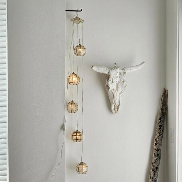 Other - Vintage Mid Century 55" Natural Capiz Shell Hanging Ball Light